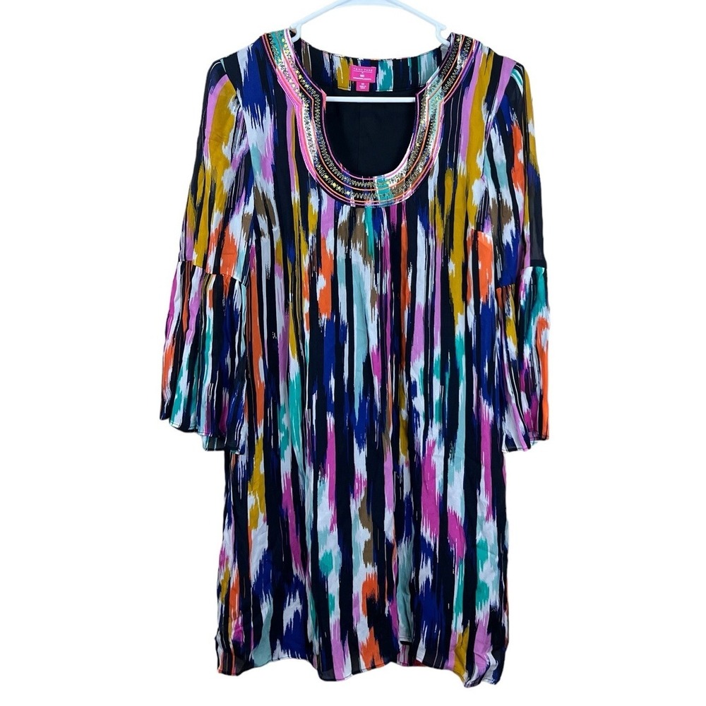 Trina Turk INC Womens Sequin Collar Mini Shift Dress Bell Sleeve Size XS